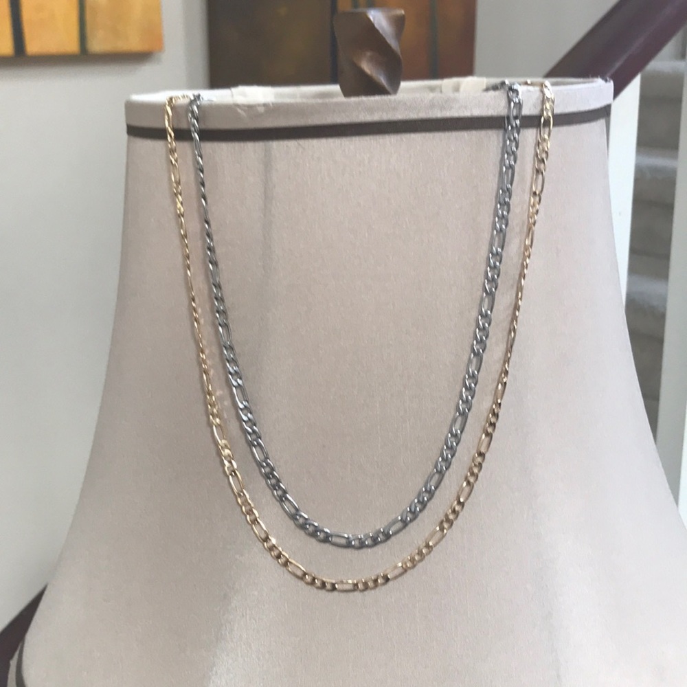 Costume Figaro chains…Silver  22”x4.5mm @.045oz., Gold  24”x4.5mm @.035 oz (171)